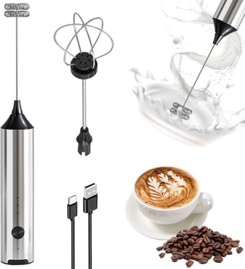 Oplaadbare Melkopschuimer met 3 Snelheden voor Koffie Latte en Cappuccino