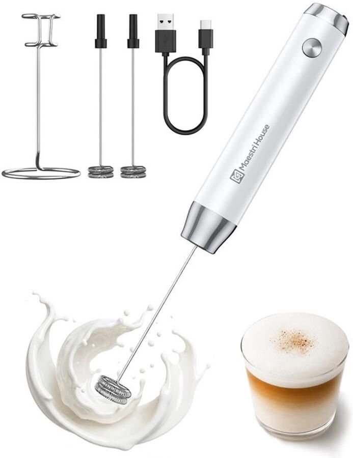 Oplaadbare Melkopschuimer met standaard Draagbare Elektrische Melkopschuimer，Waterdichte Schuimer voor Koffie Latten Matcha Cappuccino Warme Chocolademelk