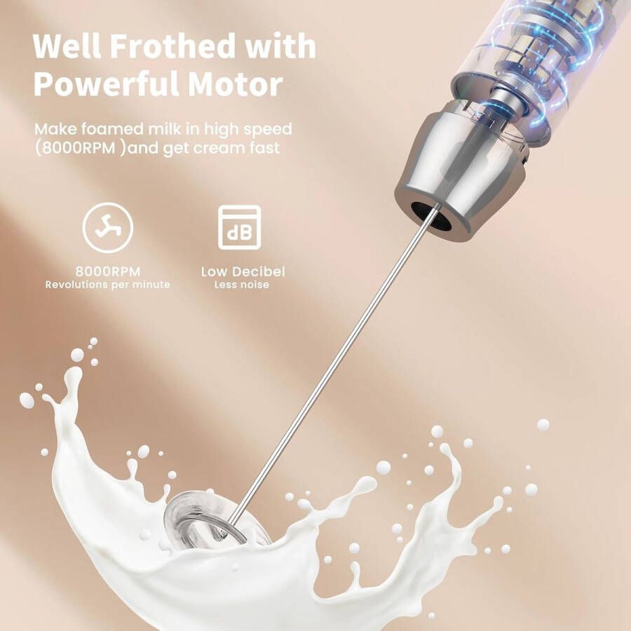 Oplaadbare Melkopschuimer met Standaard Handheld Elektrische Foam Maker voor Lattes en Cappuccino