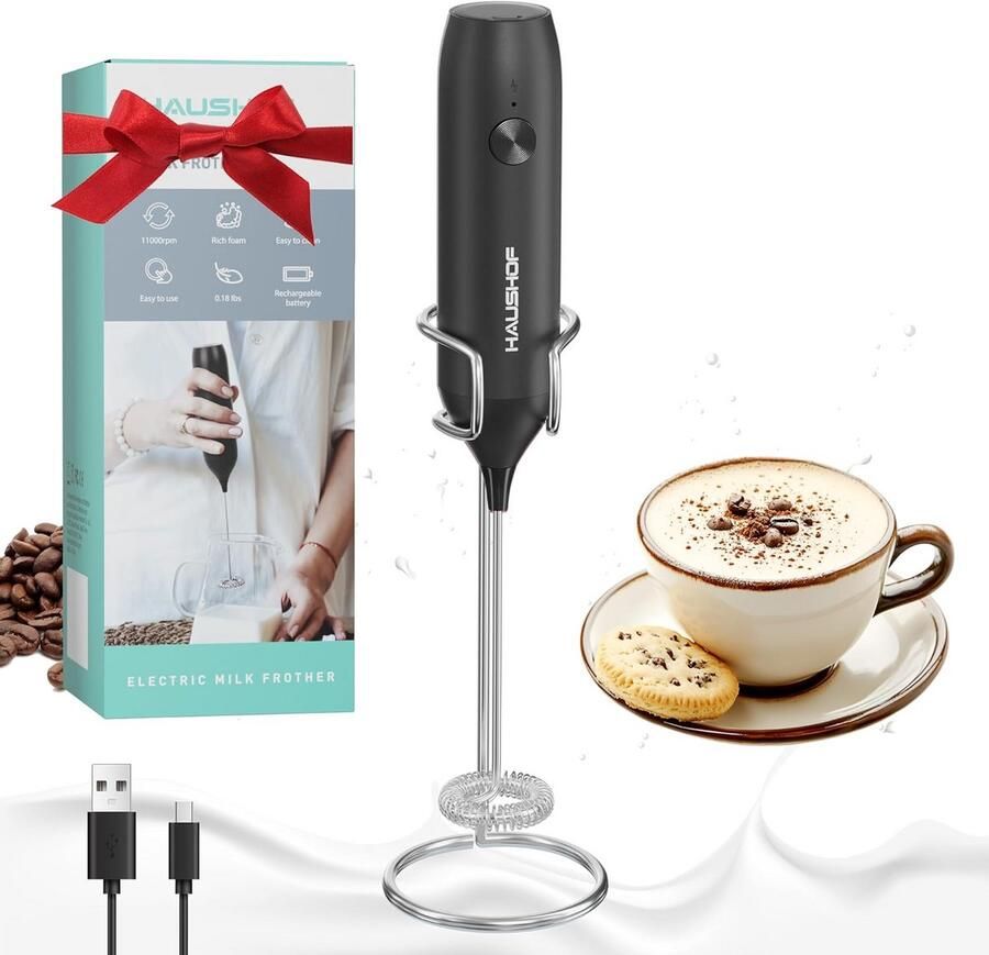 Oplaadbare Melkopschuimer met Standaard voor Koffie en Latte