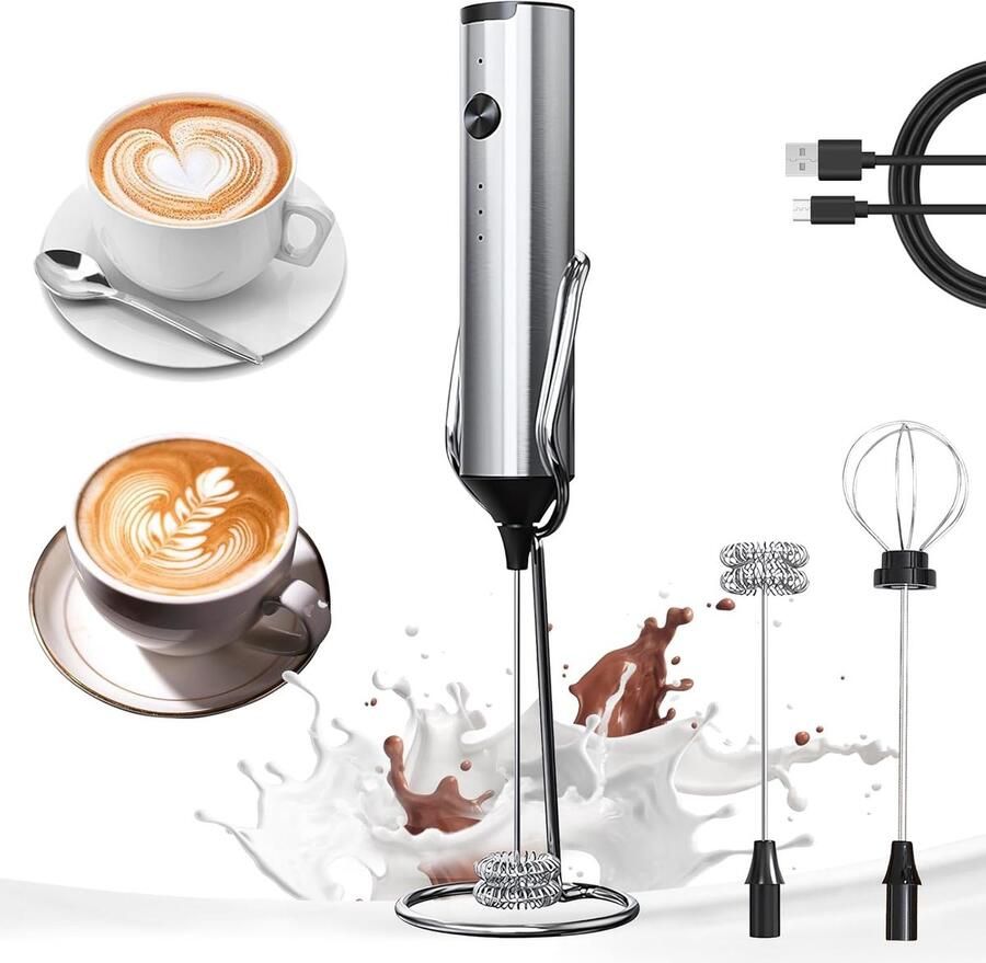 Oplaadbare Melkopschuimer Roestvrij Staal Drie Snelheden Draadloos Voor Koffie en Dranken
