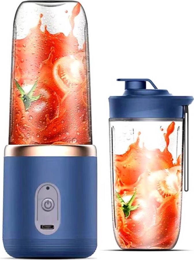 Oplaadbare On-the Go Blender met 2Cups Krachtige Multifunctionele Blender Perfect voor Smoothies Shakes Fruit en Groentesappen Inhoud 2Cups: 400ml Blauw