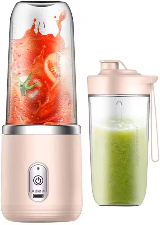 Oplaadbare On-the Go Blender met 2Cups Krachtige Multifunctionele Blender Perfect voor Smoothies Shakes Fruit en Groentesappen Inhoud 2Cups: 400ml Roze