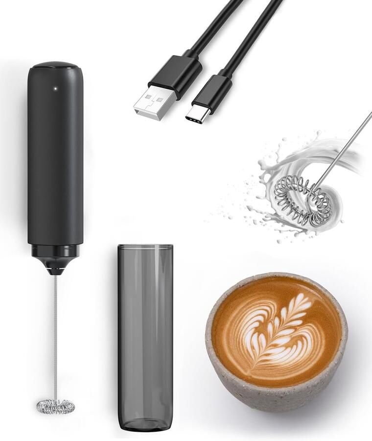 Oplaadbare USB-melkschuimer handzame elektrische melkschuimer met roerstaafje geschikt voor het roeren van koffie latte matcha warme chocolademelk en andere dranken en functioneert tevens als melkschuimer
