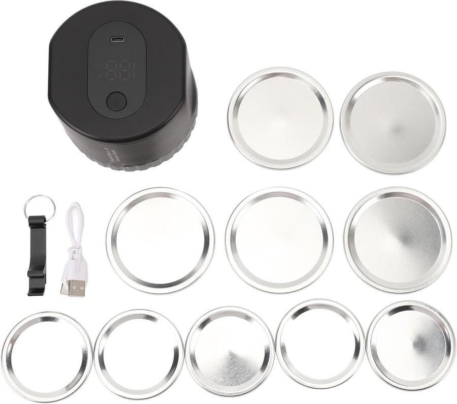 Oplaadbare Vacuümsealer Glazen Pot Sealer Voedsel Bewaren Draadloos en Draagbaar Zwart