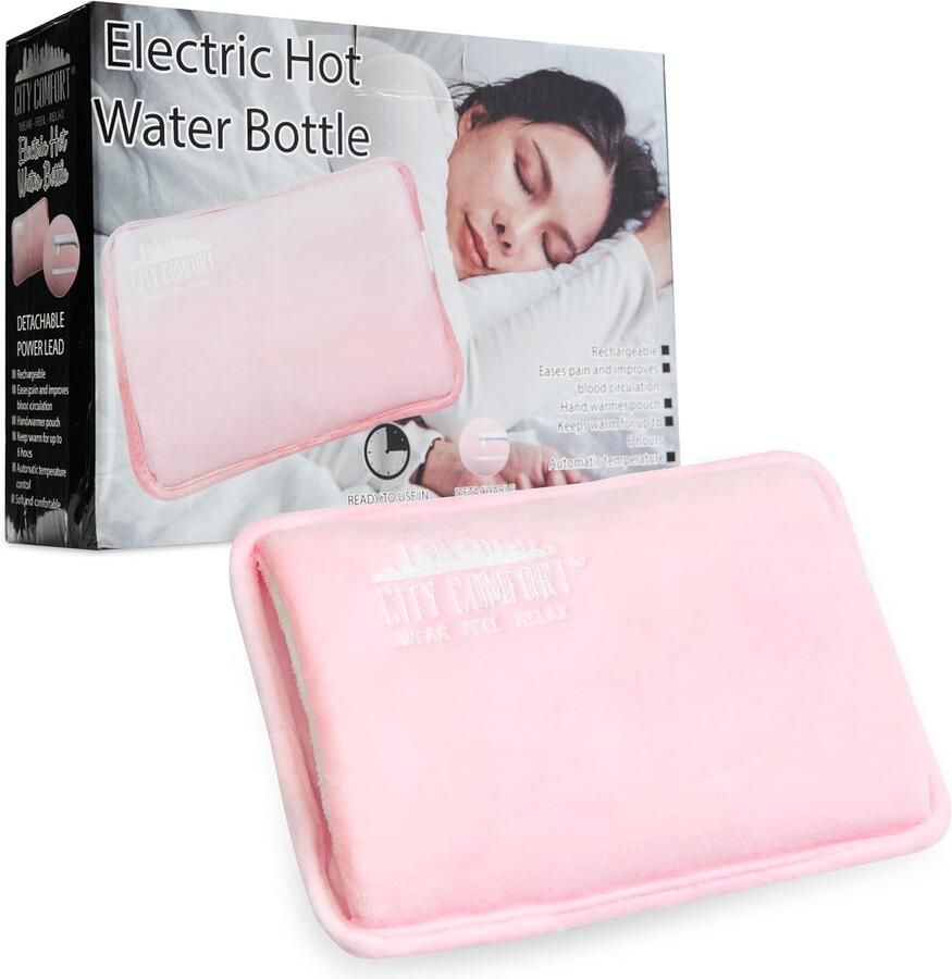 Oplaadbare Warmwaterkruik Elektrische Warmtepad Lekker Opwarmen Tot 6 Uur Warmte 25 x 18 cm Roze