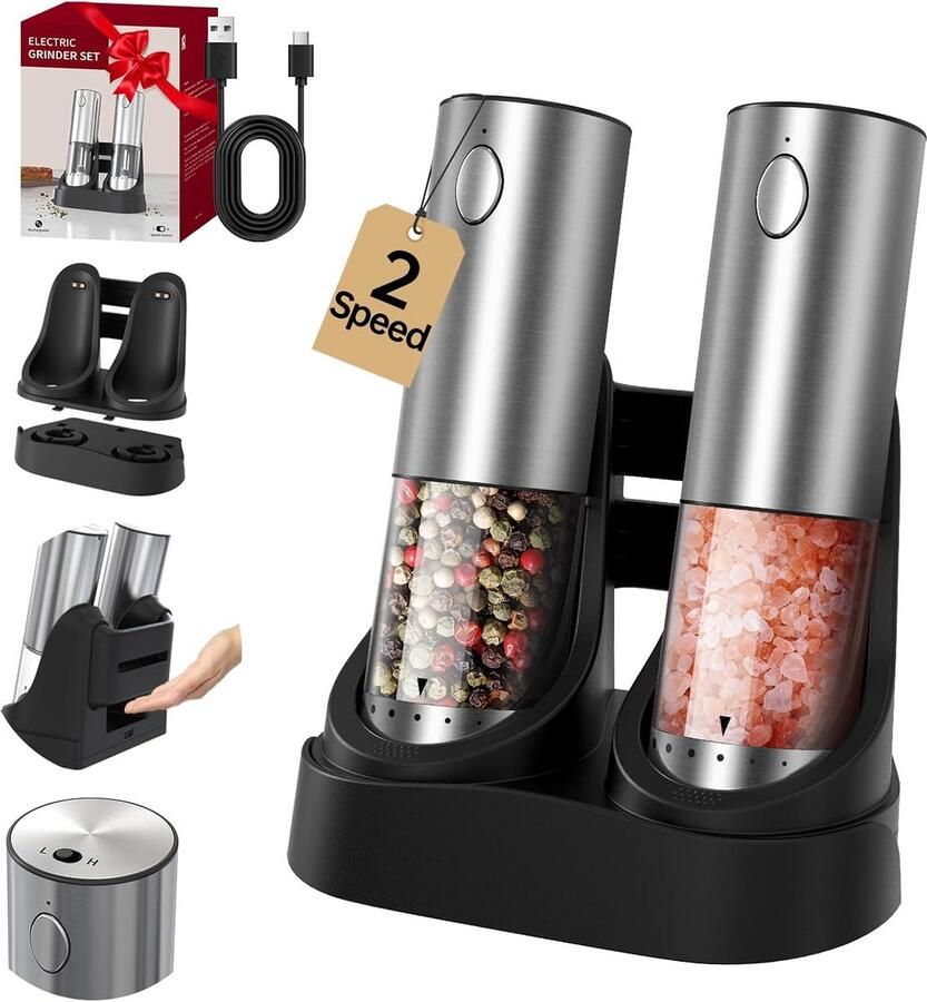 Oplaadbare Zout- en Pepermolenset Elektrisch met Verstelbare Maalgraad