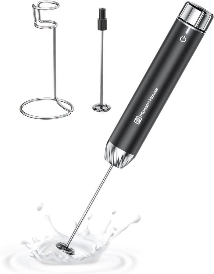 Opnieuw Oplaadbare Melkopschuimer met Stapsgewijze Snelheidsregeling Draagbare Elektrische Schuimmaker Waterdichte Afneembare Roestvrijstalen Garde Drankmixer voor Latte's (Zwart)
