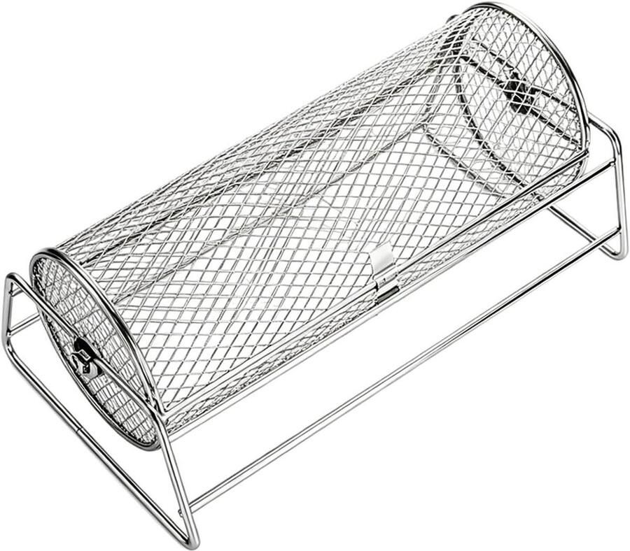 Oprolbaar Grillrooster Grillmand Rond Buiten Grillen Roestvrij Staal 32 x 16 cm Zilver