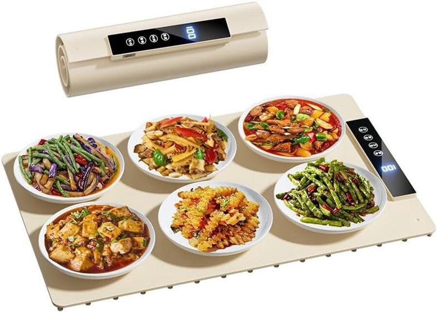 Oprolbare Elektrische Voedselverwarmer Instelbare Temperatuur Digitaal Display Groot Verwarmingsoppervlak Geschikt voor Feesten Buffet Thuis Keuken en Eettafel 62cm x 41cm