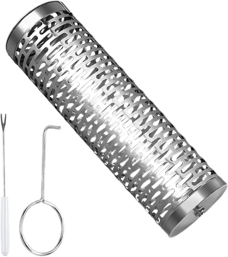 Oprolbare Grillmand Grillgereedschap RVS Outdoor Koken Gelijkmatig Garen 23 x 10 x 10 cm Zilver