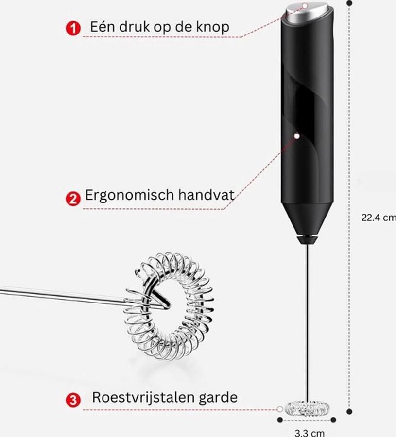 Opschuimer Voor Melk Melkopschuimer Electrisch Opschuimer Voor Melk Electrisch Opschuimmelk Opschuim Kannetje Melkklopper Melkopschuimer Staaf BPA-vrij 10 Watt Ergonomisch Geschikt Voor Dranken