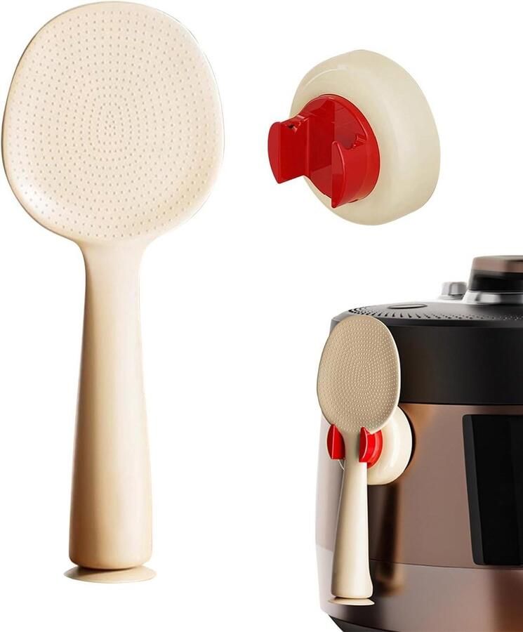Opstaande Rijstlepel Rijstschep Opscheplepel Keuken Hygiëne Met Zuignap 21 cm Rood