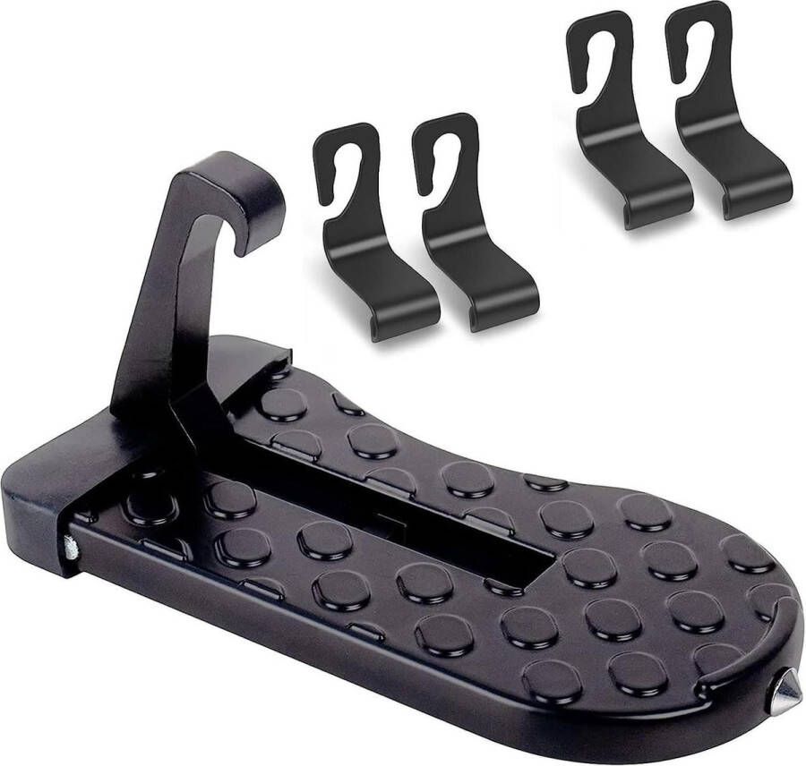 Opvouwbaar autopedal deurtrede voor autodak SUV RV zwart met veiligheidshamer- 4 kunststof haken