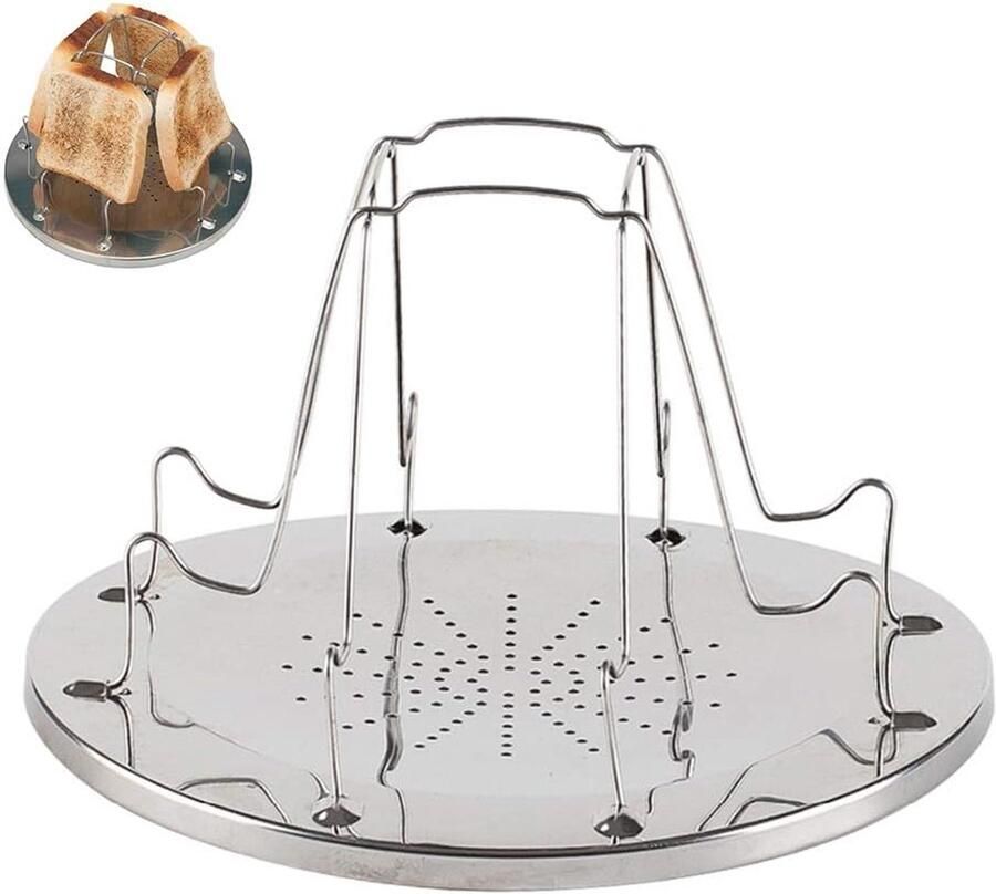 Opvouwbaar Campingfornuis Broodrooster RVS Buiten Koken Duurzame Constructie 4 Sneetjes Zilver