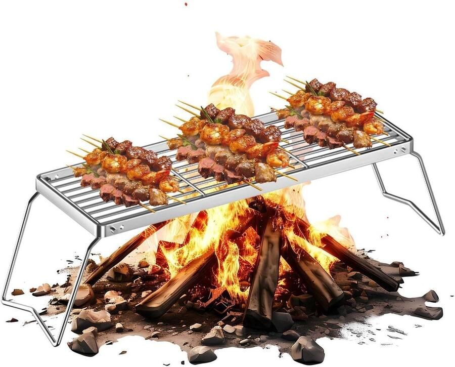Opvouwbaar Grillrooster Camping Rooster Vuurplaats Buiten Koken Roestvrij Staal 46 x 16 cm Zilverkleurig