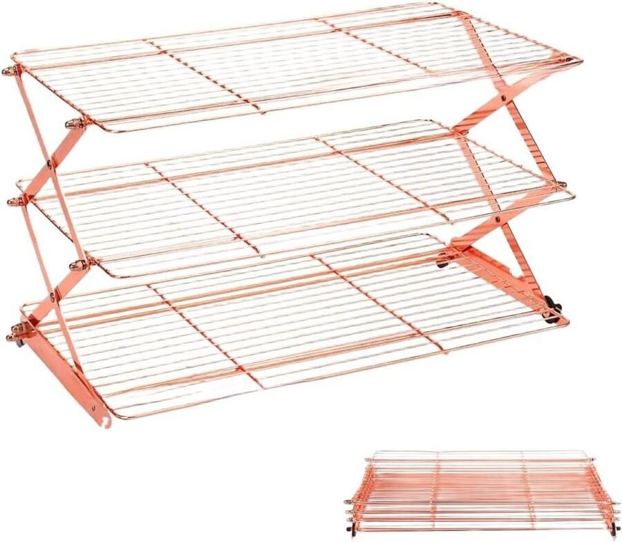 Opvouwbaar Koelrek Bakplaat Koeler Bakkerij en Koelen 4-Niveau Ontwerp 44 x 27 cm Roségoud