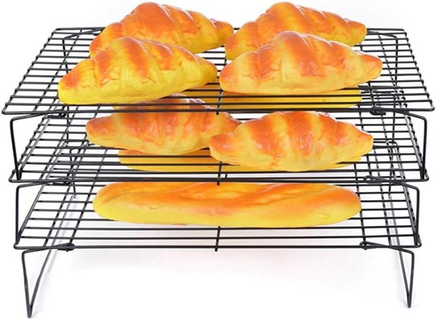 Opvouwbaar Koelrek Bakrooster Bakken en Grillen 3 Lagen 40 x 25 x 21 cm Zilver