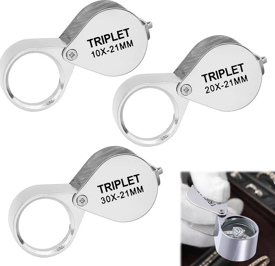 Opvouwbaar metalen horlogemakerloep voor edelstenen sieraden rokken antiek en krantenboeken 3 stuks