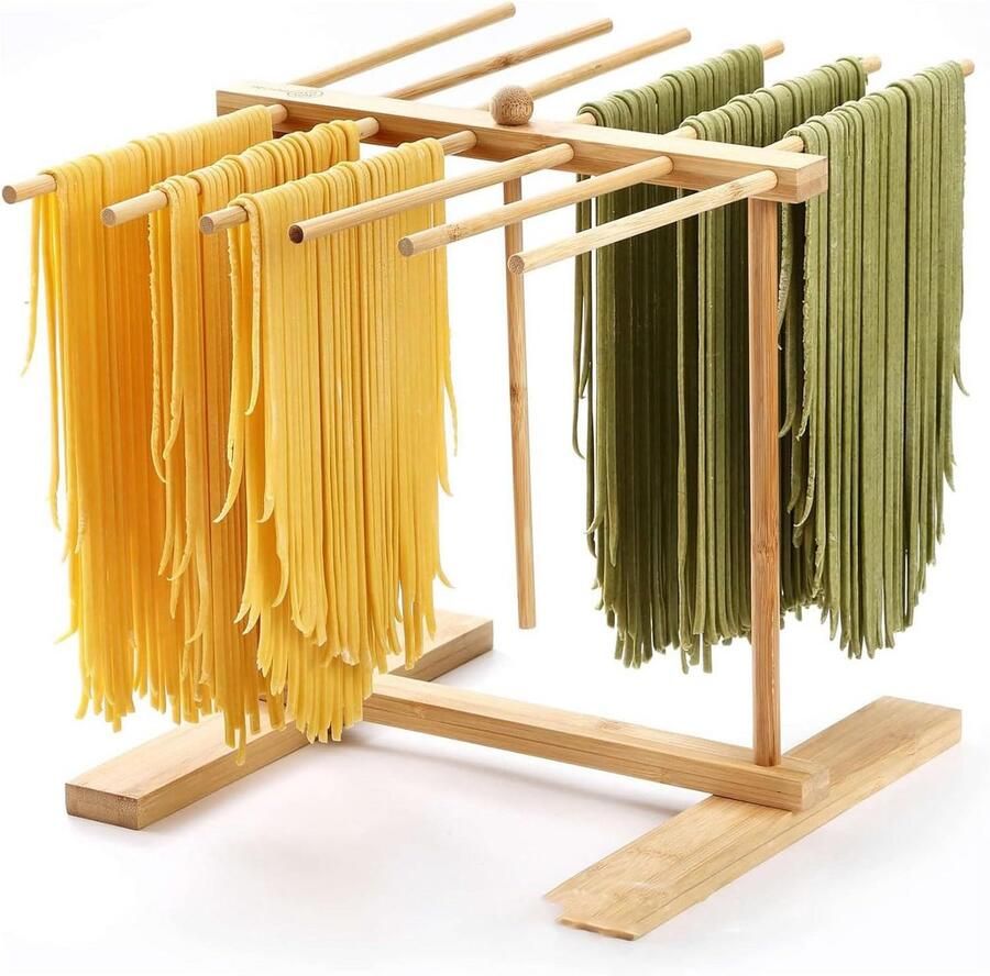 Opvouwbaar Pasta Droogrek Pastadroger Keuken Zelf Pasta Maken Met Transferstaaf 12 Armen Natuurlijk Hout