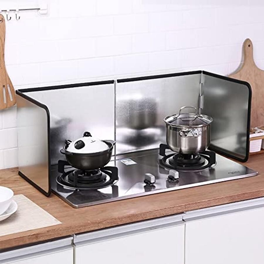 Opvouwbaar roestvrijstalen vetspatscherm voor koken 4-zijdige spetterbescherming en warmte-isolatie