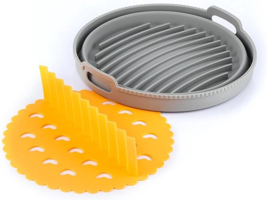 Opvouwbaar Siliconen Mandje Airfryer Accessoire Scheider Meerdere Gerechten Koken Anti-aanbak Herbruikbaar Ø215x7 cm Grijs Oranje