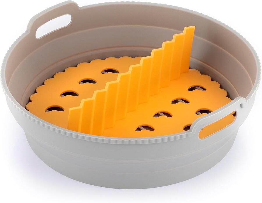 Opvouwbaar Siliconen Mandje voor Airfryer Scheiding Anti-aanbak Herbruikbaar Geschikt voor Magnetron Oven Koelkast Vaatwasser Grijs Oranje Ø21 5x7 cm