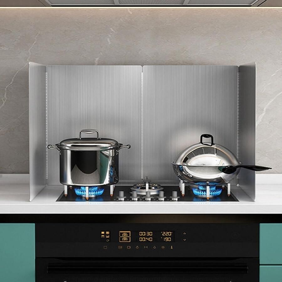 Opvouwbaar Spatscherm Keuken Achterwand Koken Beschermen Roestvrij Staal 3 Zijden Zilverkleurig