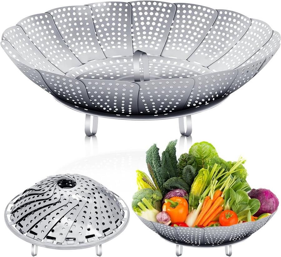 Opvouwbaar Stoominzetstuk RVS voor Kookpan 27 cm Groenten Stomer met Poten