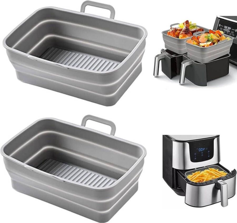 Opvouwbare Airfryer Liner Herbruikbare Siliconen Pot Past voor Ninja Dubbele Heteluchtfriteuse 76L Accessoires voor Luchtfriteuse Dubbele Mand Bakplaat Pan Cakevormen Ideal Swan Air Fryer Silicone Pot