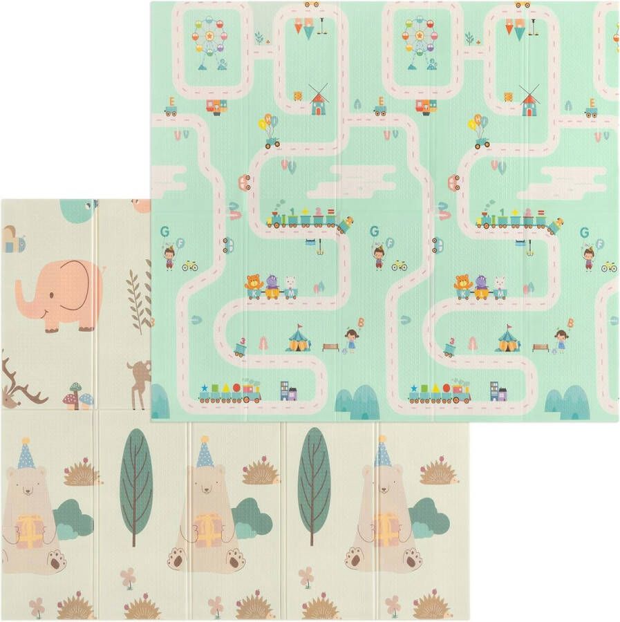 Opvouwbare Babyspeelmat voor Baby s en Peuters Dubbelzijdige Schuimmat in Groen en Beige