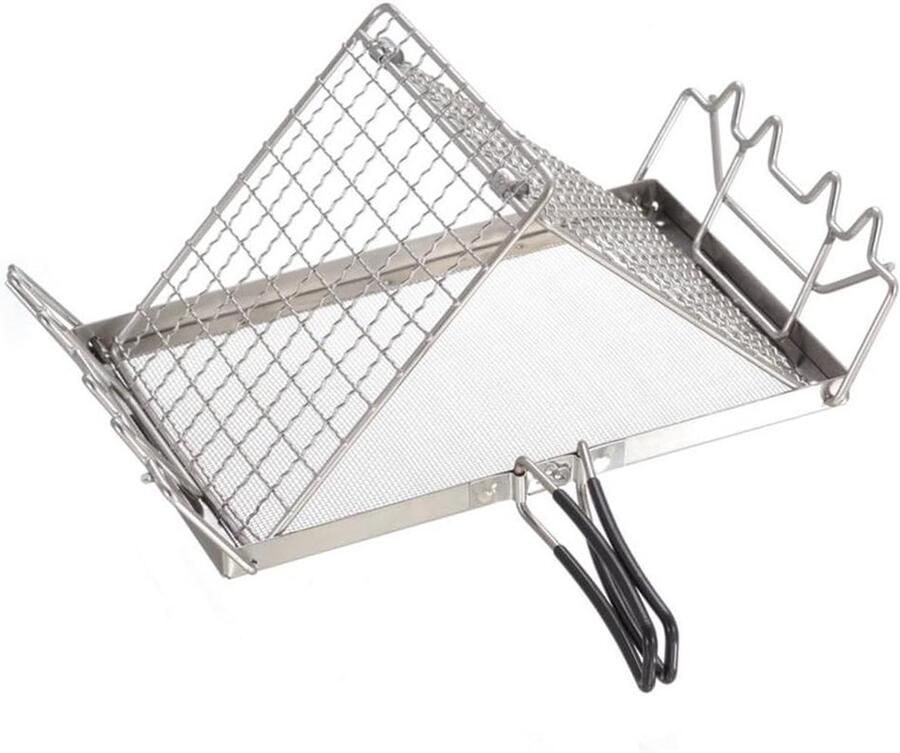 Opvouwbare Broodrooster Kampeer Accessoire Buiten Koken Roestvrij Staal 25.5 cm Zilverkleurig
