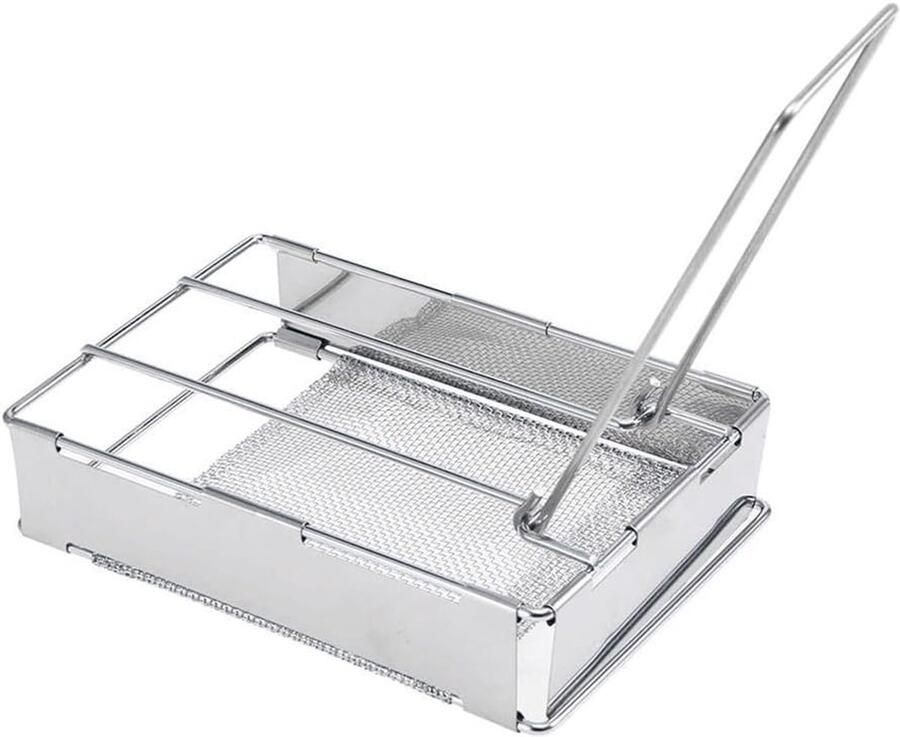 Opvouwbare Broodrooster Kampeer Broodrooster Buiten Koken Gelijkmatige Warmte 28cm Opgevouwen Zilverkleurig