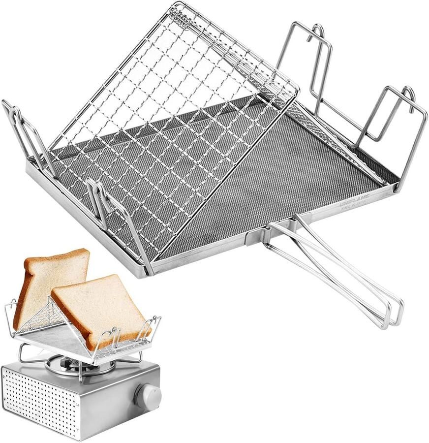Opvouwbare Camping Broodrooster Stainless Steel voor Gasfornuis Compact en Lichtgewicht Outdoor Toast Toaster