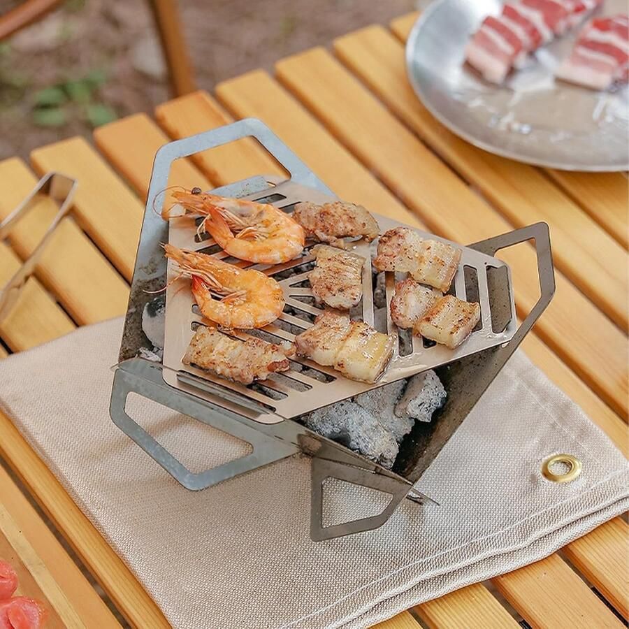 Opvouwbare Campinggrill Buitenfornuis Grill Buiten Koken Roestvrij Staal 18.5 x 13 cm Zilver