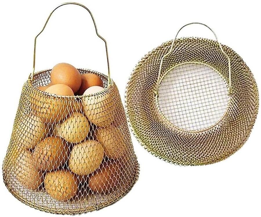 Opvouwbare Eiermand Draagbare Draadmand Eieren Verzamelen Vintage Ontwerp Handvat 21x15x11cm Goud
