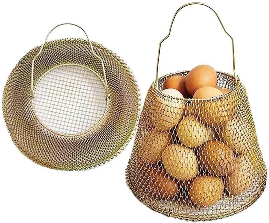 Opvouwbare Eiermand Draagbare Mand Keuken Opslag Elegant Vintage Design 21 x 15 x 11 cm Goud
