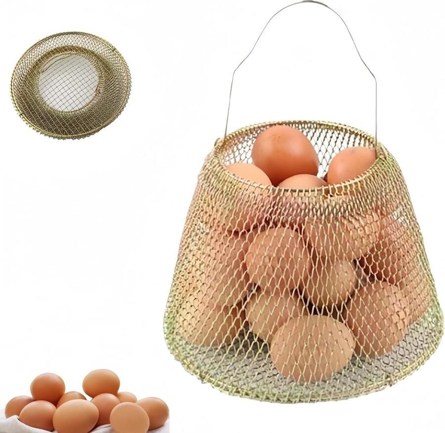 Opvouwbare Eiermand Eierhouder Draadmand Eieren Verzamelen Stro Valt Door Bodem 21x21x15 cm Lichtgoud