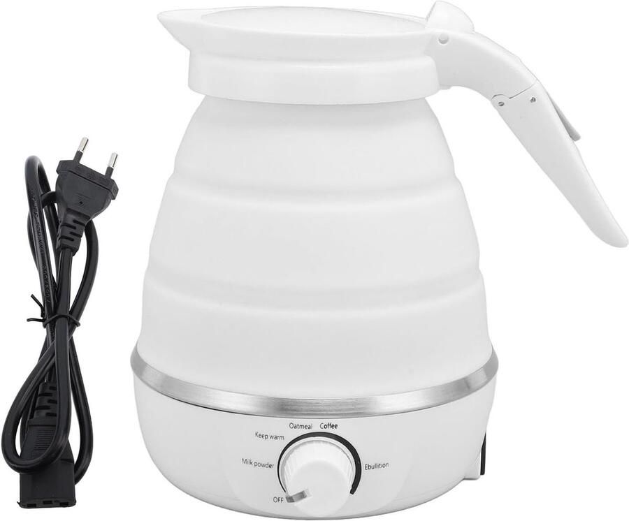 Opvouwbare elektrische reiswaterkoker 600ml – kleine opvouwbare waterkoker van voedingskwaliteit siliconen – kokend water (wit).L