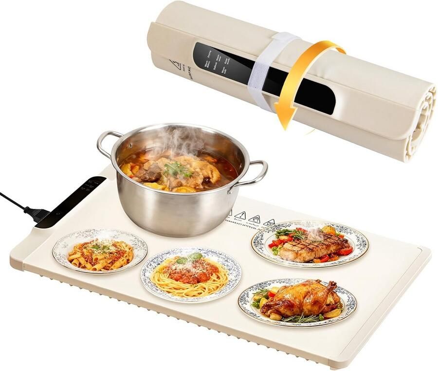 Opvouwbare Elektrische Warmhoudplaat voor Buffet en Familie 65x38 cm Crèmewit