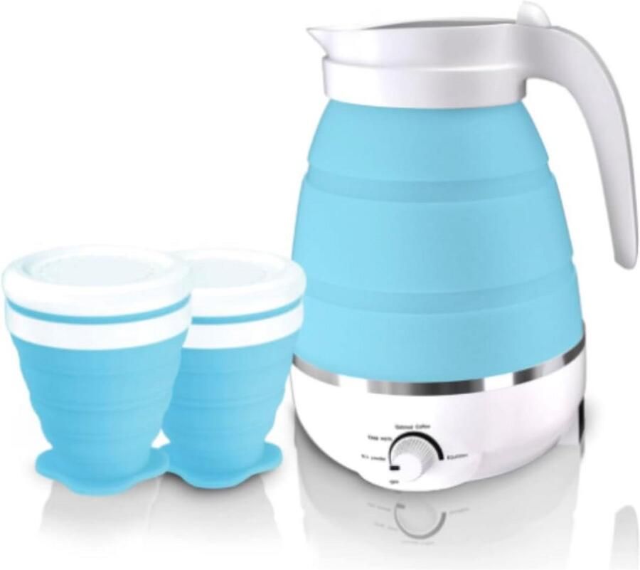 Opvouwbare elektrische waterkoker 0 6L Draagbare reiswaterkoker met snelkookfunctie en 2 opvouwbare kopjes