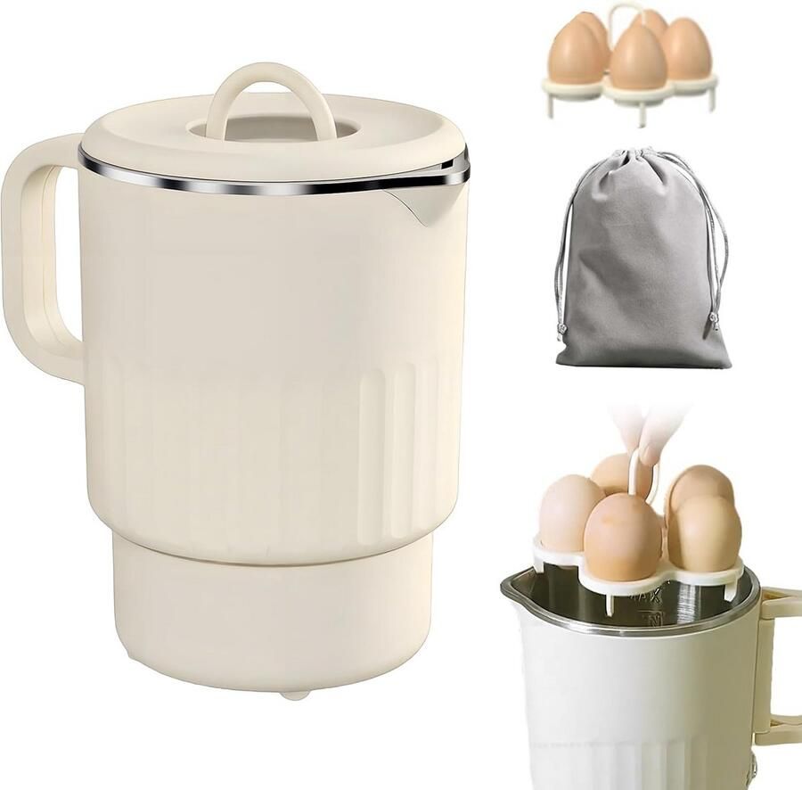Opvouwbare Elektrische Waterkoker 1000 ml Inklapbaar Reismodel met Eierhouder