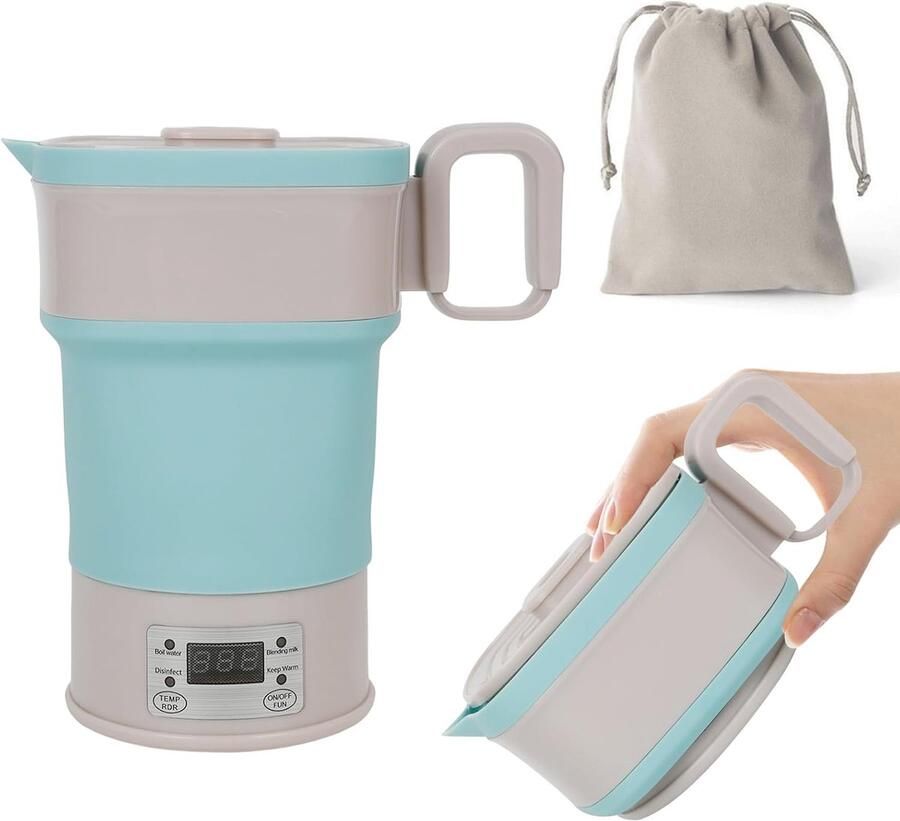 Elektrische Waterkoker Reis Waterkoker Compact Reizen Opvouwbaar Silicoon 800ml Capaciteit Blauw