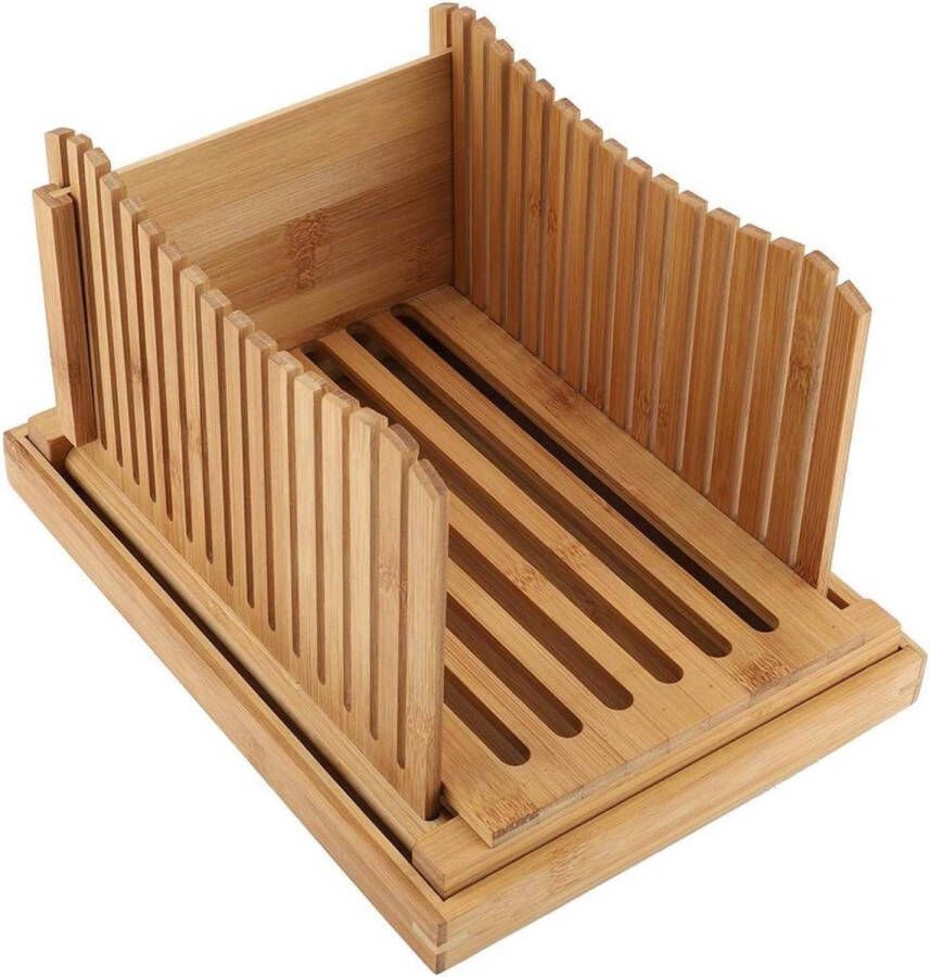 Opvouwbare en compacte Bamboe Broodsnijmachine met kruimelopvangbak en gids ideaal voor cake bagels en sandwiches Bread Slicer
