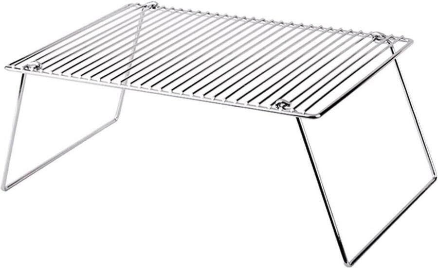 Opvouwbare Grill Camping Grill Tafelmodel Buiten Koken Verdikt Versterkt Ijzer 38x25x28 cm Zilver