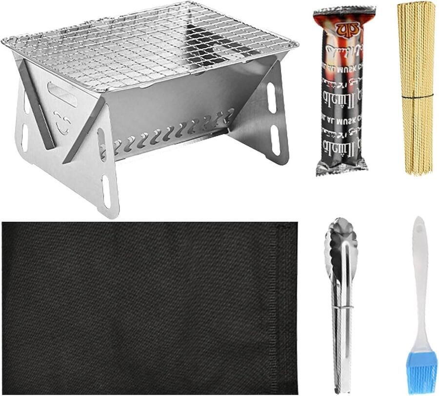 Opvouwbare Grill Compacte Tafelgrill Buiten Koken Lichtgewicht Roestvrij Staal 17 cm Breed Zilverkleurig