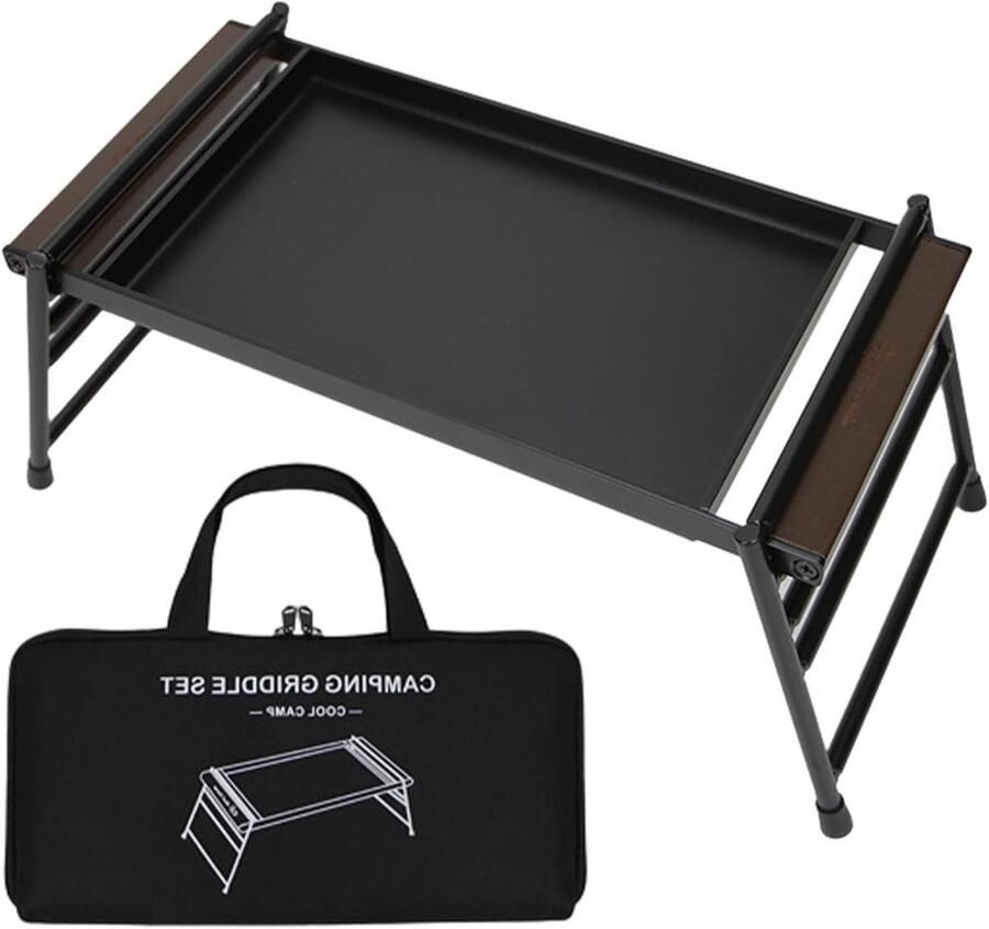 Opvouwbare Grill Draagbare Plaat Outdoor Koken Drievoudig Statief 3mm Dik Staal Zwart