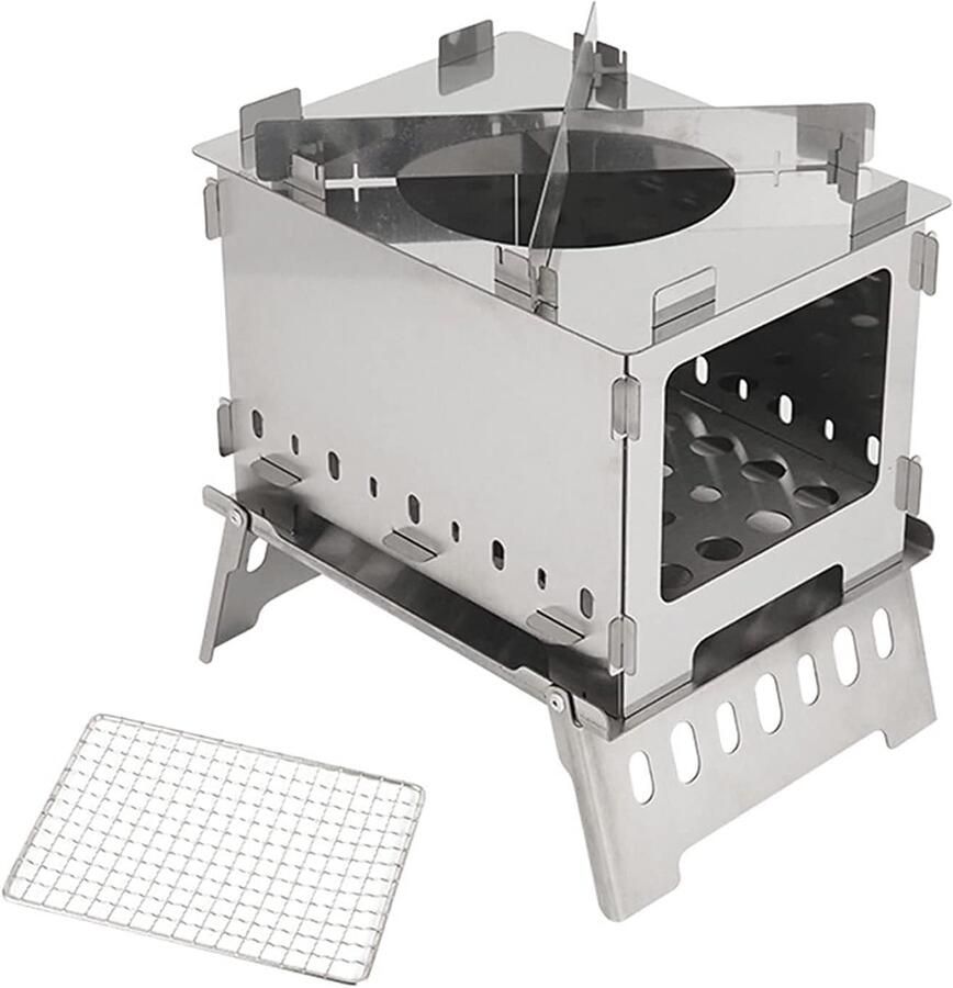 Opvouwbare Grill Kampeer Grill Buiten Koken Roestvrij Staal 25.5 x 18.5 cm Zilver