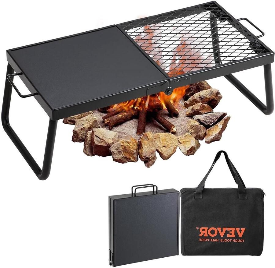 Opvouwbare Grill Vuurrooster Buiten Kamperen Koken Hittebestendig Staal 57x28.5 cm Zwart