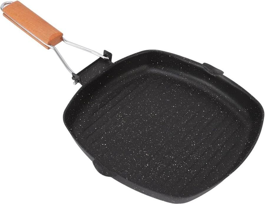Opvouwbare Grillpan Vierkante Koekenpan Buiten Koken Antiaanbaklaag 24 x 24 cm Zwart
